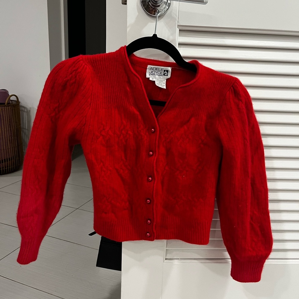 Vintage Pinup Girl Style Red Lambswool Cable-Knit Button Cardigan